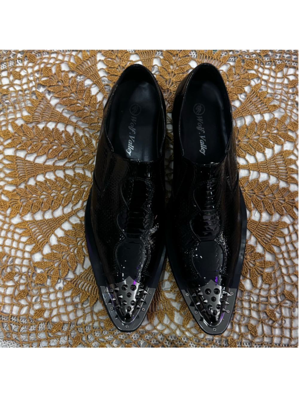 Wolf Valley Black Slip-On Loafers with Silver Studs, Size Men's 11- 12